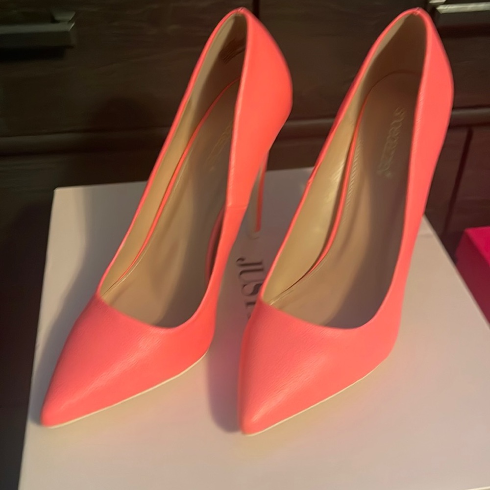 Size 12 Shoedazzle leather Coral Heels; never worn